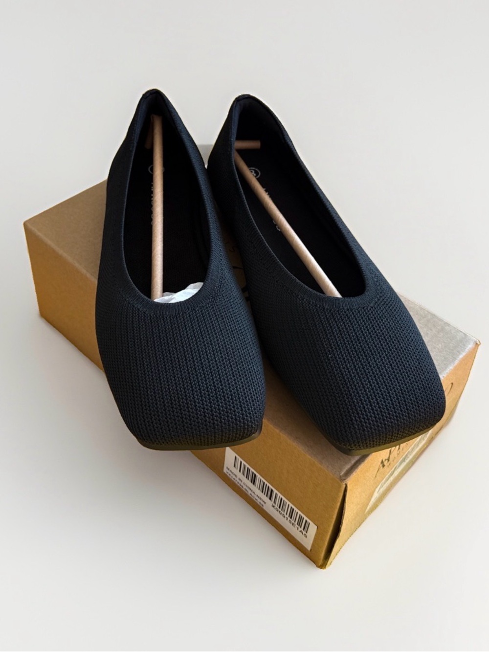Women's Black Knit Square-Toe Slip-On Flats